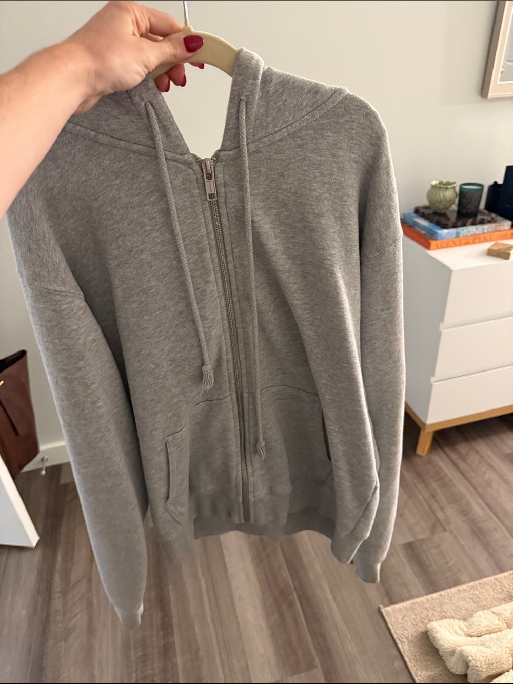 Brandy Melville Heather Grey Christy Oveersized Zip-Up Hoodie
